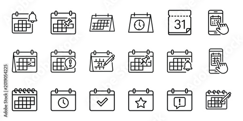 Bilde på lerret Calendar and appointment scheduling line icon set for time management and event