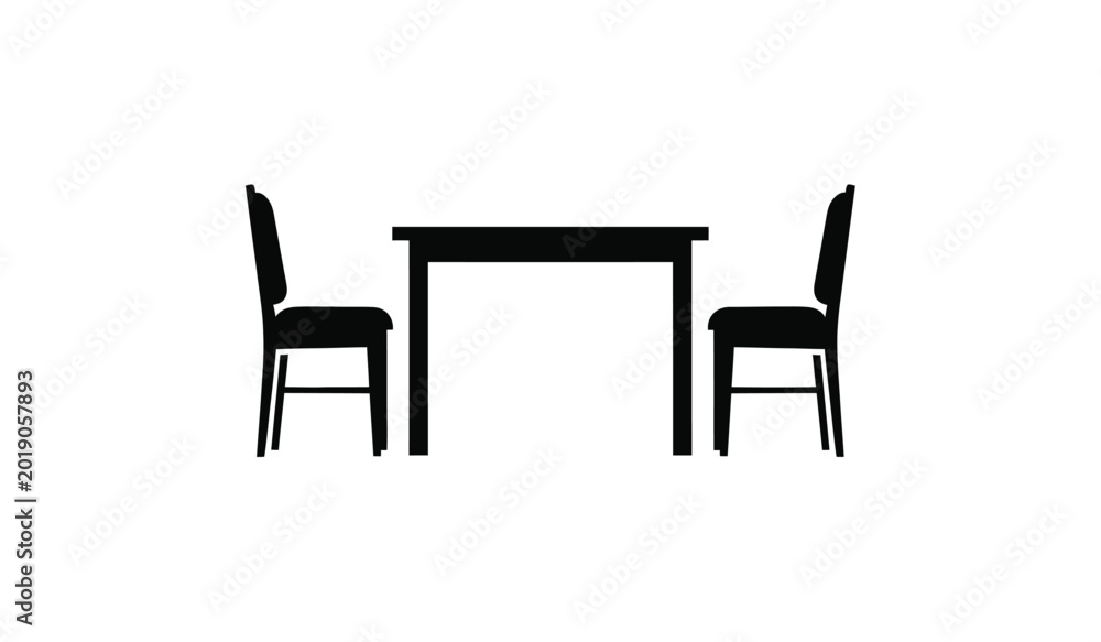 Fototapeta premium Black silhouette of a dining table and two chairs against a white background silhouette high quality professional detailed modern elegant stylish clean crisp vibrant