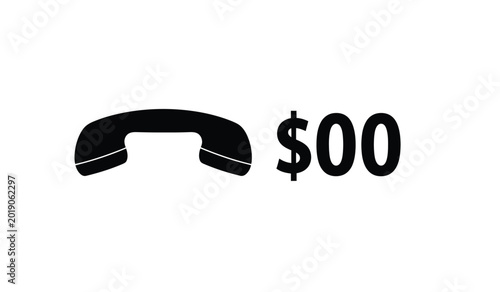 Tableau sur toile Black telephone handset silhouette with a dollar sign isolated on a white backgr