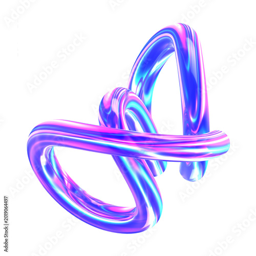 Holographic 3D abstract isolated in white background. Figura hecha en 3D con colores fluorescentes. Shape Holographic 