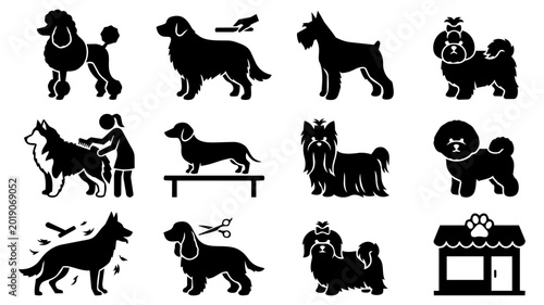 Fotografija Dog Breed Grooming Style Silhouette Icons Set