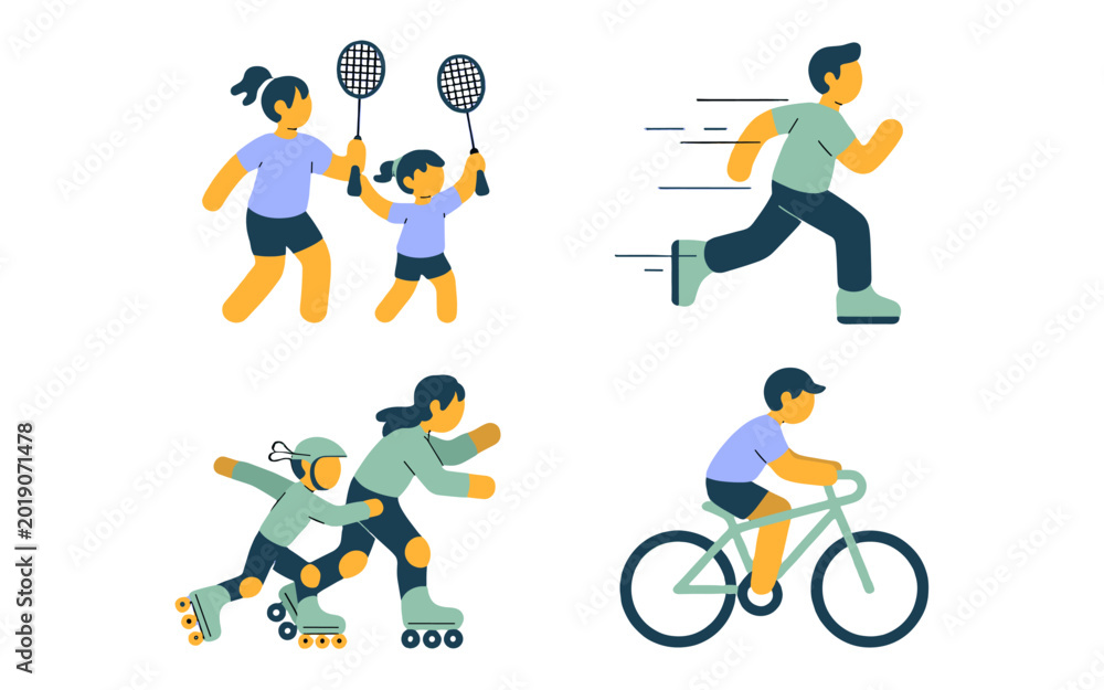 Fototapeta premium A collection of active individuals engaging in various sport activities.