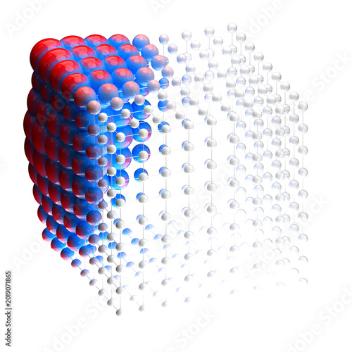 Foto An abstract cube composed of a network of small atoms, the bonds between them, and large molecules on a transparent background