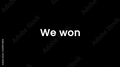Closeup footage of victory message on dark background