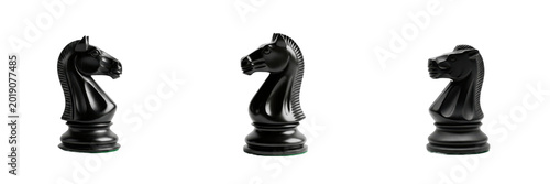 Set of Medieval Knight Chess Piece Black Board Game Token Isolated on White Background, PNG