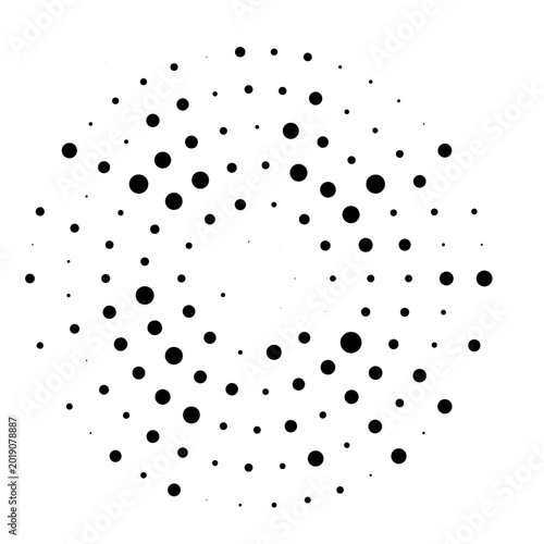 Halftone circle dot pattern with radial gradient distribution. Abstract geome...