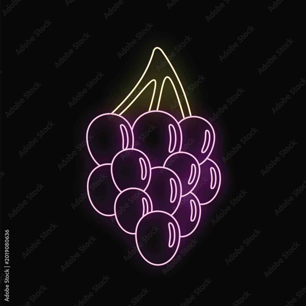 Fototapeta premium Stylized bunch of grapes with glowing neon outlines on a dark background