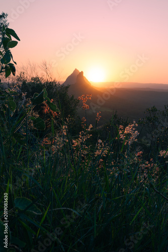 Sunset Behind Mount Coonowrin, Glass House Mountains, Queensland, Australia