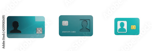 Foto Set of Secure Teal Electronic Banking Credit Card Chip Card with Isolated on Whi
