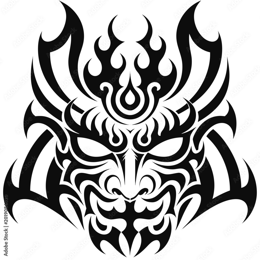 Fototapeta premium Tribal samurai mask tattoo vector