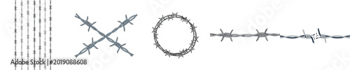 Security Fence Barbed Wire Elements Bundle for Industrial Border Vector Design