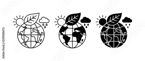 Tableau sur toile Earth Icons, Global Climate Change Symbols, Planet Weather Icons, Environmental