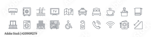 Schilderij op canvas Hotel vector line icon set