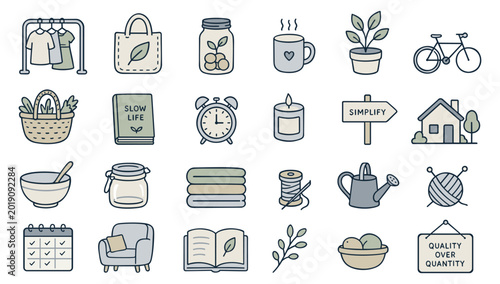 Obraz na plátne Slow life and frugal chic. Vector collection of doodle icons