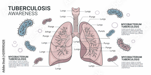Tuberculosis bacteria infecting human lungs.