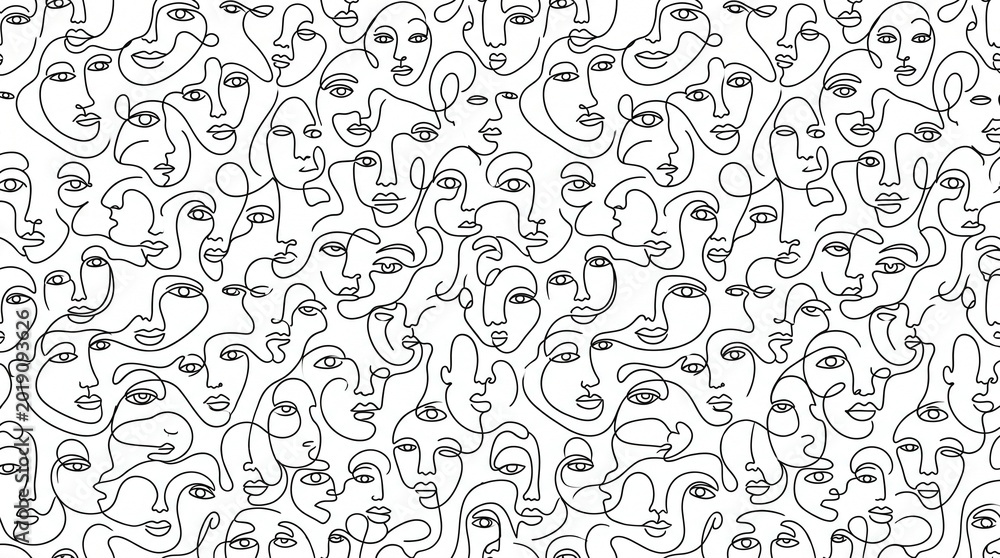 Obraz premium Abstract minimalist human faces continuous line art pattern