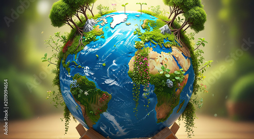 Lush Green Earth with Trees and Plants Growing, Symbolizing Nature and Ecology