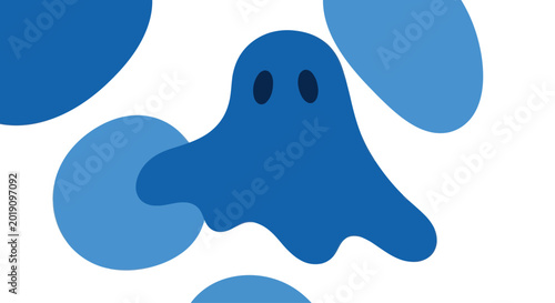 Картината върху платно Blue Ghost Character with Abstract Shapes on White Background