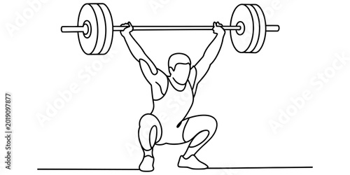 Photos A strong athlete performing a heavy barbell snatch lift movement in a continuous