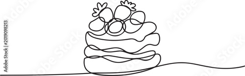 Obraz na plátne Continuous one line drawing shortcake decorated with cream