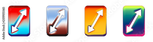 Four color variants (blue, purple, orange, and pink) of a screen resolution, forming a colorful 3D glossy icon set for wealth management apps.