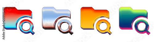 Colorful search folder buttons for digital investment interfaces, featuring a 3D glossy icon set in pink, purple, orange, and blue.