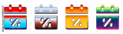 Glossy 3D season sale collection in blue, orange, purple, and pink, offering a colorful icon set for wealth management apps.