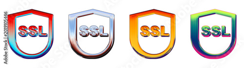 Glossy 3D security ssl collection in orange, pink, blue, and purple, offering a colorful icon set for secure electronic payments.