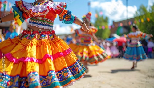 Vibrant dancers in colorful traditional dresses.