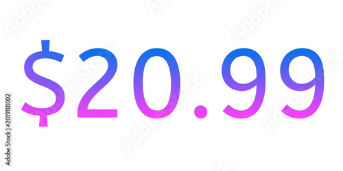 Colorful neon price tag illustration showing “$20.99” on transparent background with vibrant pink and blue gradient glow. Modern glowing typography design perfect for sale promotion
