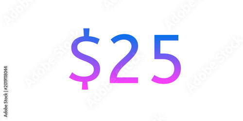 Colorful neon price tag illustration showing “$25” on transparent background with vibrant pink and blue gradient glow. Modern glowing typography design perfect for sale promotion