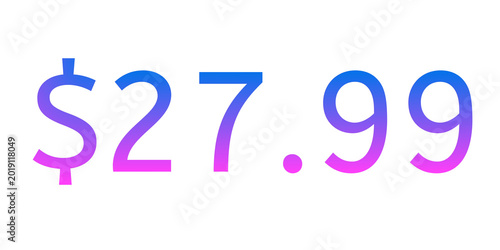 Colorful neon price tag illustration showing “$27.99” on transparent background with vibrant pink and blue gradient glow. Modern glowing typography design perfect for sale promotion