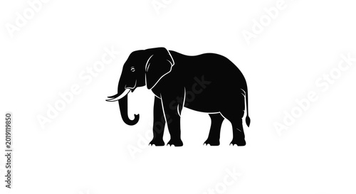 Canvas Print Adult elephant silhouette illustration with trunk down and tusks