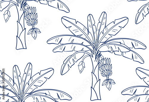 Konstfotografi banana palm tree seamless vector pattern hand drawn ink traditional oriental as