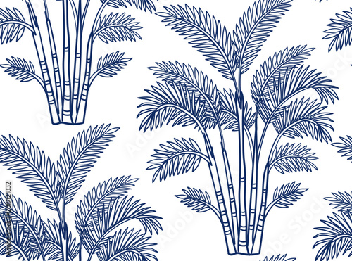 Fotografía palm tree seamless vector pattern hand drawn ink traditional oriental asian Ind