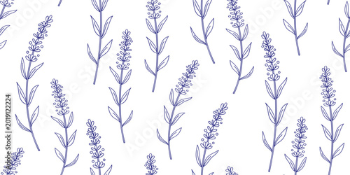 Quadro su tela lavender floral seamless vector pattern hand drawn ink traditional oriental asia