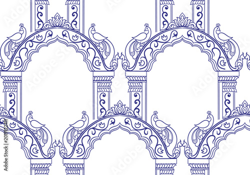 Foto arc gate seamless vector pattern hand drawn ink traditional oriental asian Indi