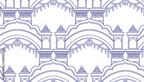 Konstfotografi arc gate seamless vector pattern hand drawn ink traditional oriental asian Indi