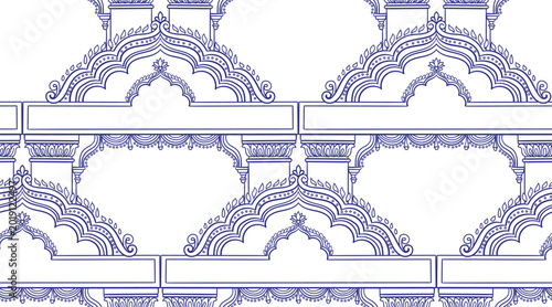 Quadro su tela arc gate seamless vector pattern hand drawn ink traditional oriental asian Indi