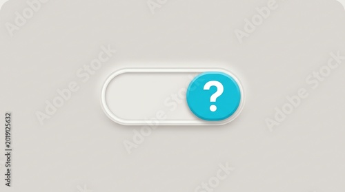 Neumorphic UI toggle switch with vibrant blue question mark icon. Modern interactive graphic for help, information, or FAQs in web and app interfaces