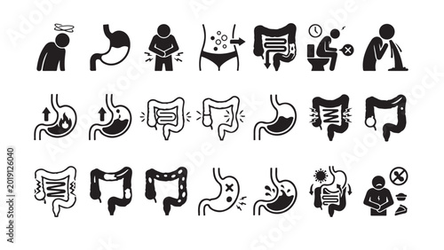 Fotografie Digestive System and Stomach Health Problems Icon Set