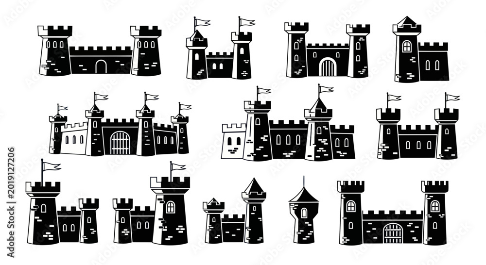 Obraz premium Collection of Medieval Castle Icons, Symbols, and Illustrations