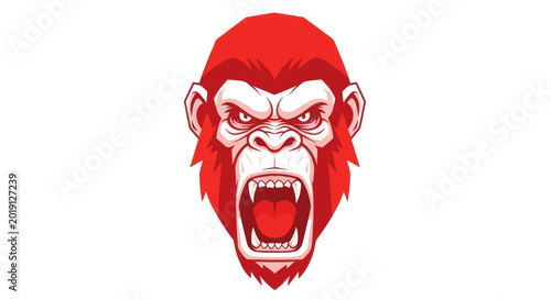 Photography Furious Red Gorilla Head Aggressive Roaring Mouth Open Vector Illustration