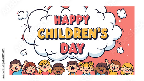 Bild auf Leinwand Children's Day: A vibrant illustration for Children's Day features diverse children