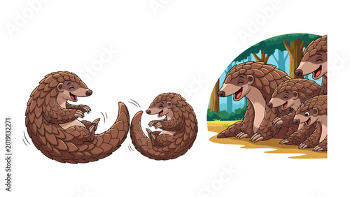 Foto Pangolins' Playful Embrace: Charming pangolin family shares moments of affectionate interaction, creating a scene that exudes warmth and tenderness