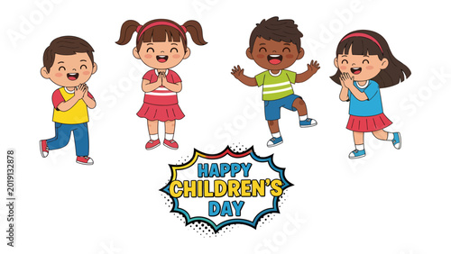 Fotografija Happy Children's Day Celebration: Celebrating the innocence and joy of childhood with a colorful illustration of diverse children celebrating