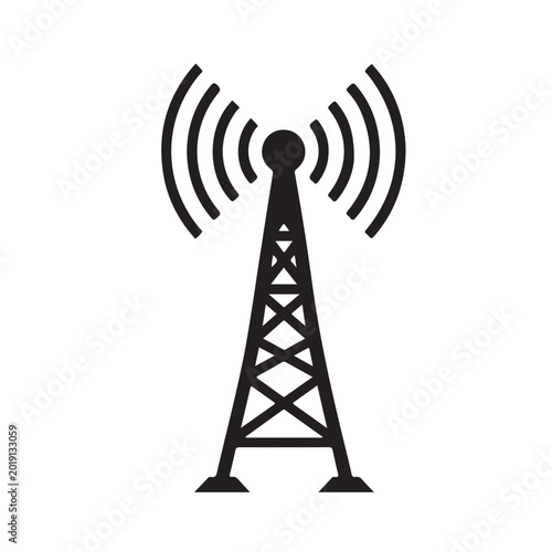 Tableau sur toile Radio tower mast with radio waves for broadcast transmission line art vector ico