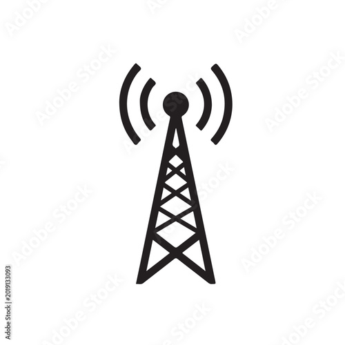 Fotografie Radio tower mast with radio waves for broadcast transmission line art vector ico