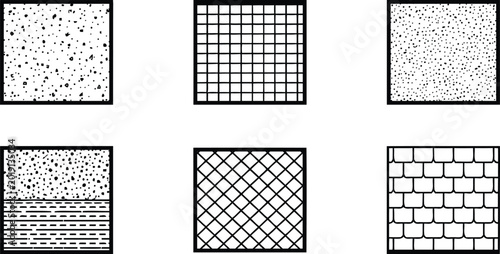 Bild auf Leinwand Architectural and Material Texture Pattern Set, Construction Surface Vector Symbols Collection