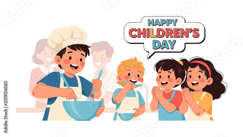 Bild auf Leinwand Children's Day: A bright illustration showing children cheerfully celebrating Children's Day in a heartwarming scene